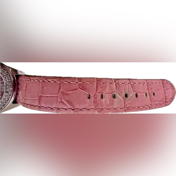 Michael Kors Pink Leather & Stainless Steel Silver Wrist Watch w/ Bling & Date - Picture 5 of 15